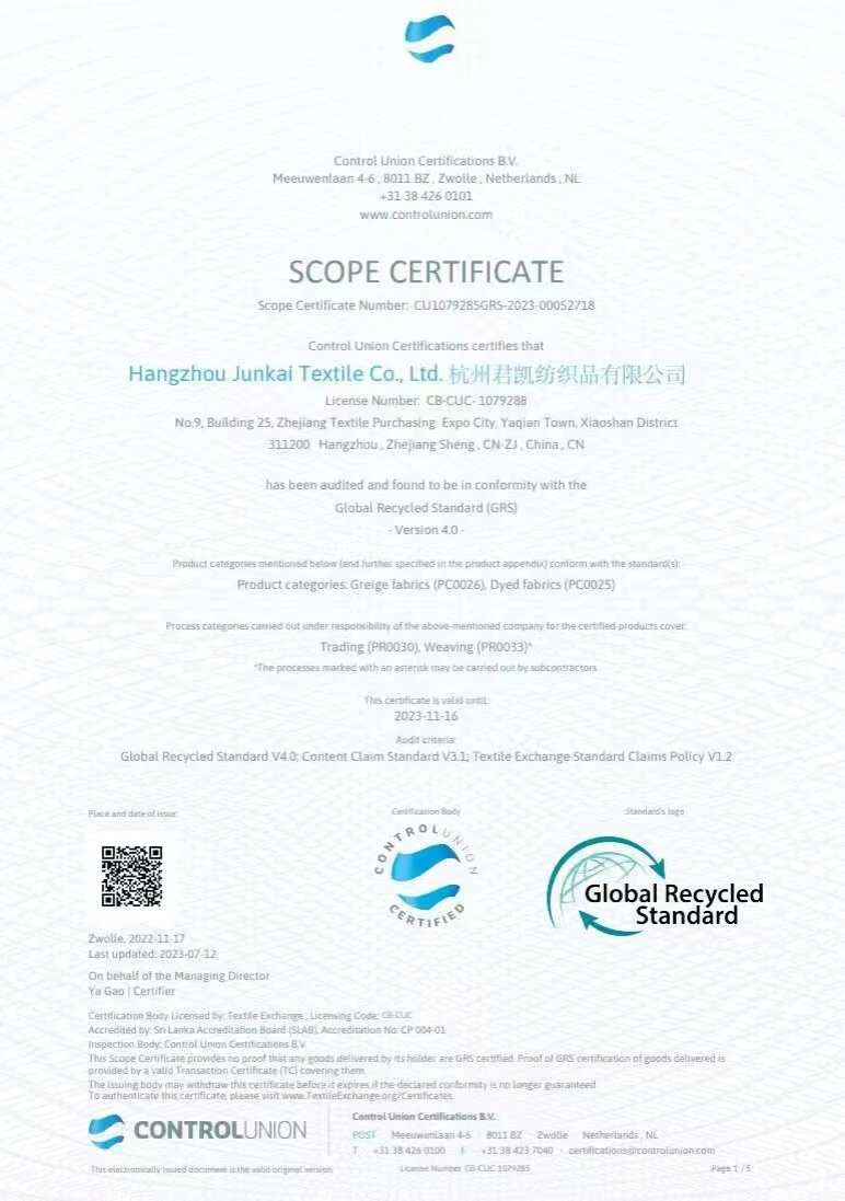 Zuoce-Fabric-Recycling-Certificate