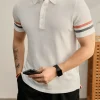 Men's Korean Minimalist Striped Sleeve Knit Polo Shirt