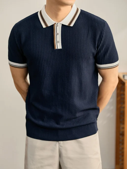 Polo de punto con cuello en contraste para hombre