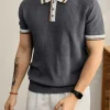 Men’s Contrast Collar Knit Polo Shirt, Ribbed Short Sleeve Casual Top for Wholesale OEM/ODM