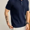 Men's Breathable Textured Knit Polo Shirt