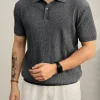 Men's Breathable Textured Knit Polo Shirt