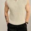 Ärmellose Strick-Polo-Weste für Herren