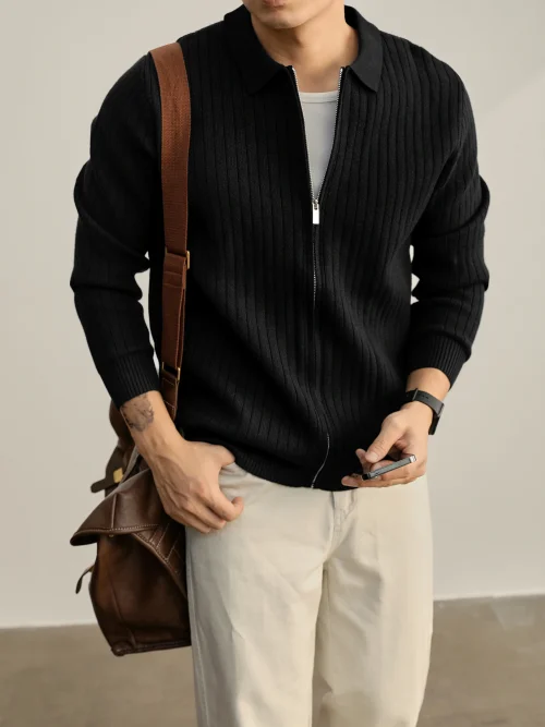 Alternative Sichtweise auf Men's knitted cardigan with a zipper opening and closing method