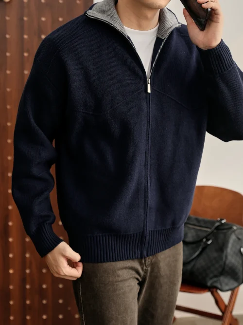 Autre point de vue sur le principe Men's knitted zipper cardigan