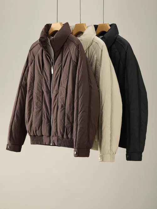 Альтернативный взгляд на Men's Structured Pleated Stand-Collar Down Jacket, Multi-Color Urban Minimalist Warm Coat