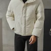 Men loose fit textured winter down coat, custom logo embroidery