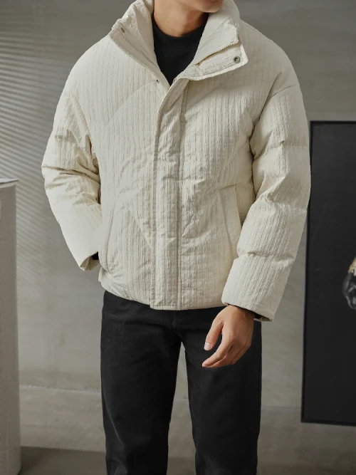 Manteau d'hiver en duvet texturé pour homme, coupe ample, avec logo brodé personnalisé