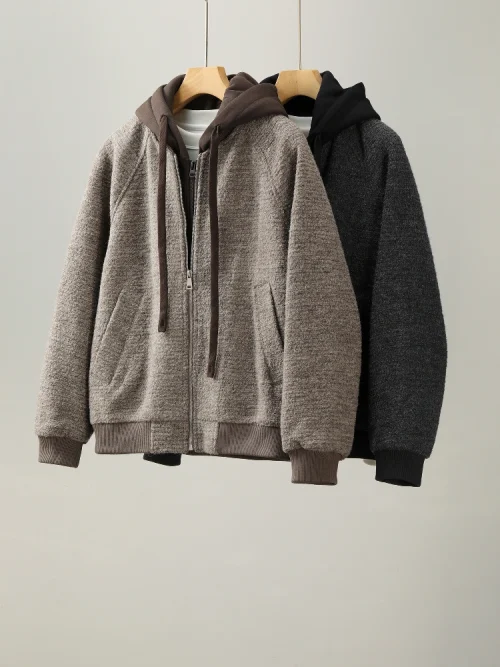 Autre point de vue sur le principe Men's Wool Blend Hooded Jacket Retro Casual Zip-up Cardigan Warm Coat
