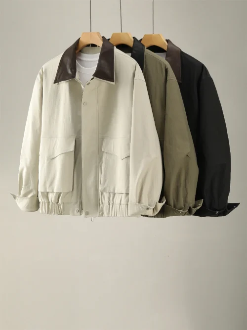 Veste à col contrasté vert olive, production en gros OEM pour les acheteurs