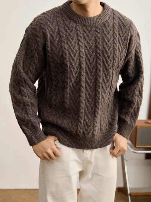 Autre point de vue sur le principe Vintage Cable Knit Sweater for Men, Casual solid-color Knitwear