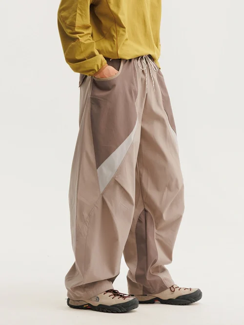 Autre point de vue sur le principe Men's Functional Style  Contrast Color-Block Pants - Loose Wide-Leg Drawstring Waist Trousers for Outdoor Commute Casual