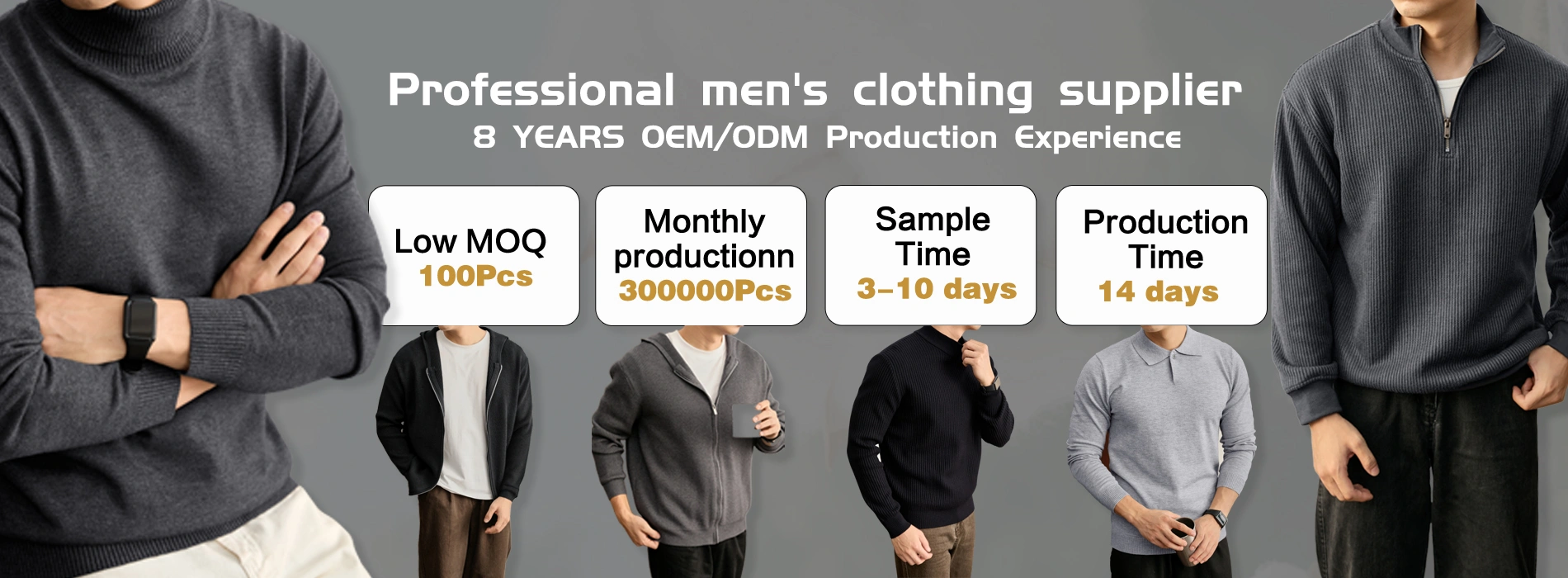 Guangzhou Zhuoce Garment Co. Ltd - Vente en gros de vêtements pour hommes - Services OEM/ODM - Pulls tricotés pour hommes en vrac Product Shot