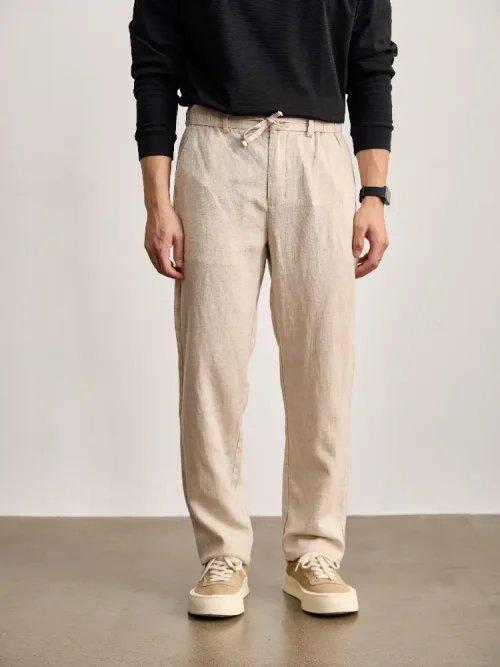 Fabricant OEM de pantalons pour hommes en lin à coupe droite et à cordon de serrage