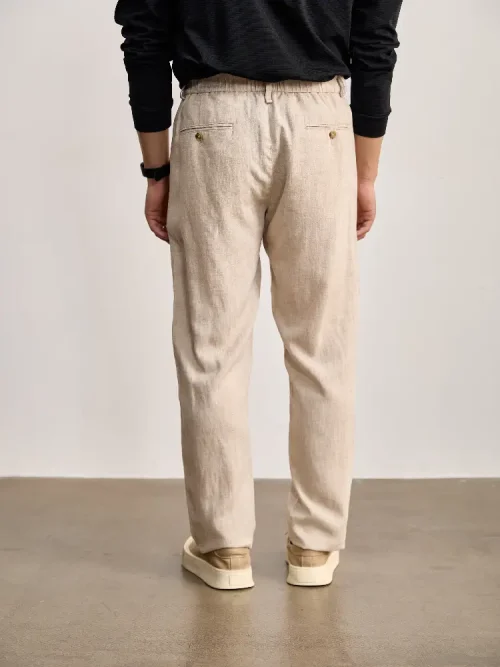 Fabricant de pantalons droits pour homme en lin à cordon de serrage