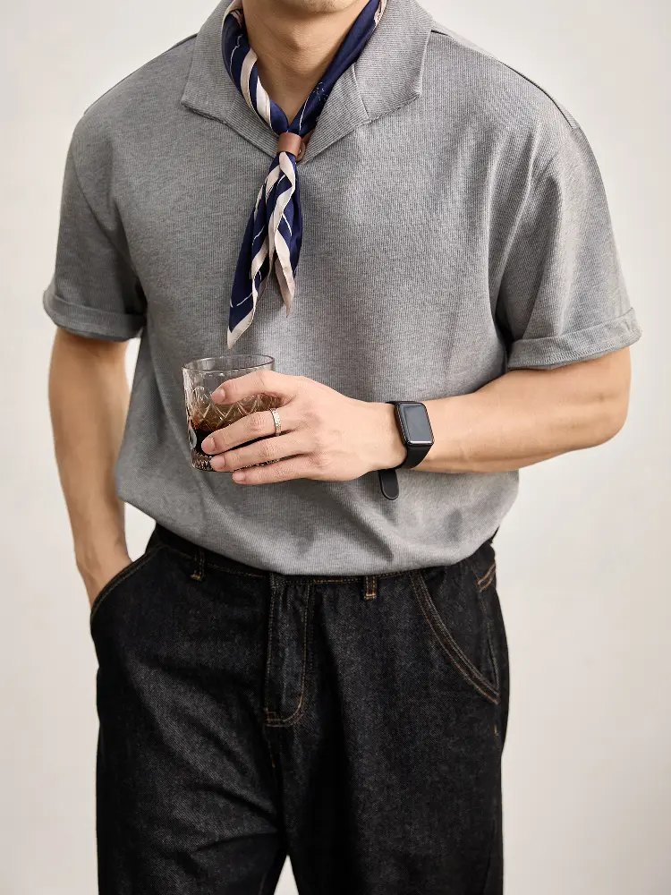 Men's Waffle Knit Camp Collar Polo Shirt-image17