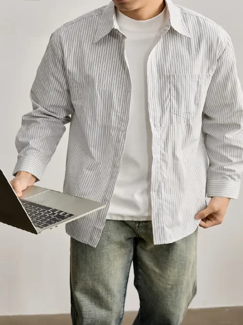 Vente en gros d'usine : chemises pour hommes à manches longues rayées, coupe ample