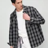 Casual Plaid Stand Collar Long Sleeve Men's Shirt Wholesale Factory