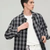 Contrast Plaid Textured Long Sleeve Men's Shirt OEM Manufacturer