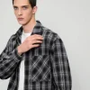 Contrast Plaid Textured Long Sleeve Men's Shirt OEM Manufacturer