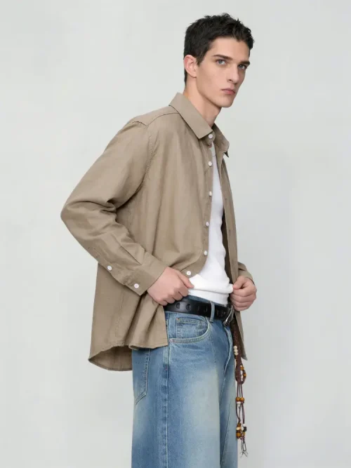 Usine de vente en gros de chemises à manches longues pour hommes en mélange de Tencel et de lin