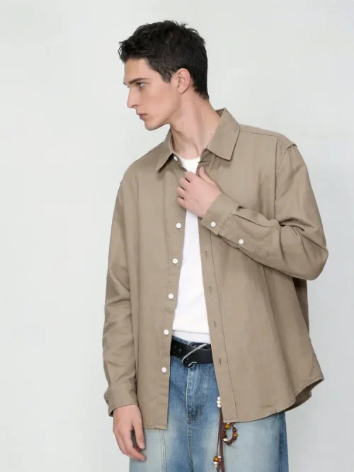 Usine de vente en gros de chemises à manches longues pour hommes en mélange de Tencel et de lin