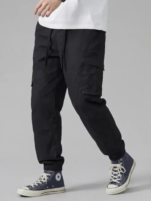 Pantalones cargo de chándal para hombre, pantalones informales con múltiples bolsillos y cordón de ajuste - imagen 3