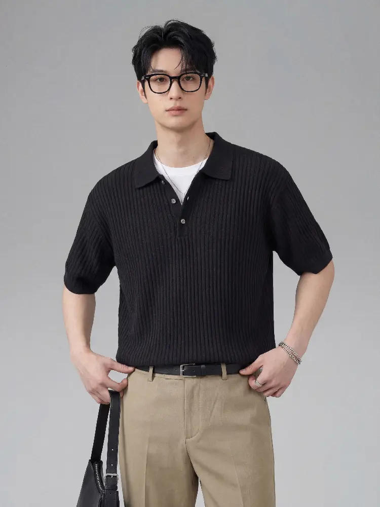 Polo de punto con textura para hombre, fabricante chino de ropa: suministro a granel a medida (OEM y ODM) desde la fábrica de Guangzhou