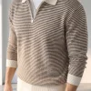Jersey polo de punto a rayas con cremallera de un cuarto para hombre, hecho a medida