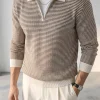 Jersey polo de punto a rayas con cremallera de un cuarto para hombre, hecho a medida