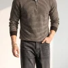 Jersey polo de punto a rayas con cremallera de un cuarto para hombre, hecho a medida