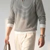 Jersey polo de punto a rayas con cremallera de un cuarto para hombre, hecho a medida