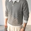 Jersey polo de punto a rayas con cremallera de un cuarto para hombre, hecho a medida