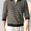 Jersey polo de punto a rayas con cremallera de un cuarto para hombre, hecho a medida