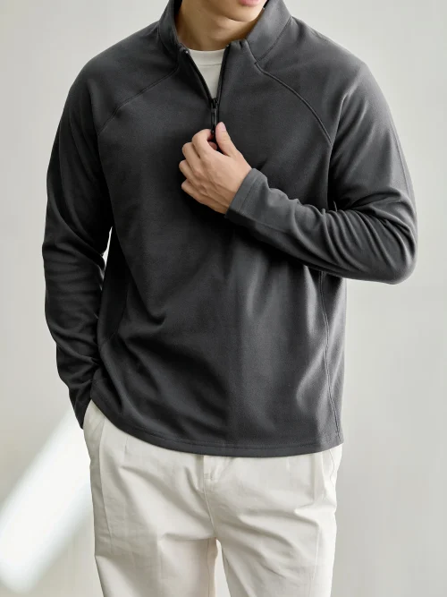 Sudadera con capucha de forro polar con cuello alto y cremallera de un cuarto para hombre | Venta al por mayor personalizada OEM/ODM