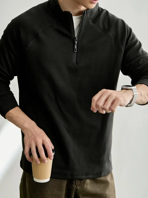 Sudadera con capucha de forro polar con cuello alto y cremallera de un cuarto para hombre | Venta al por mayor personalizada OEM/ODM