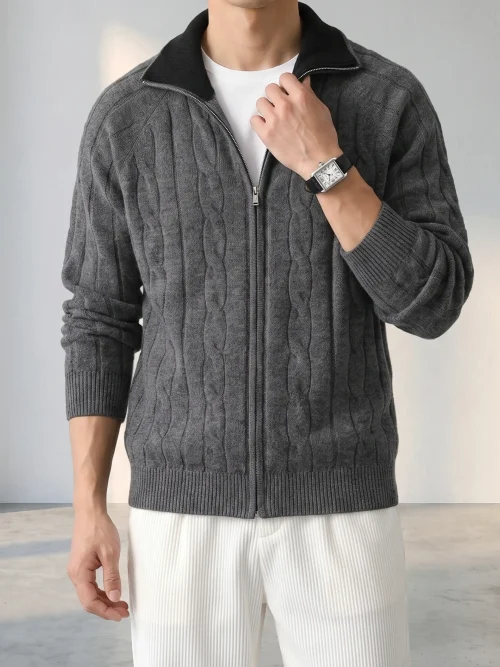 ODM Maßgefertigte Herren-Strickjacke mit Reißverschluss im Zopfmuster