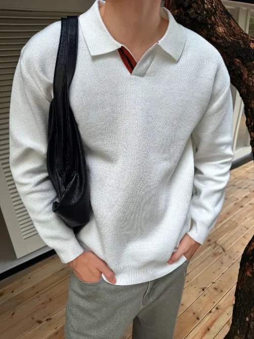Polo à manches longues en maille pour homme, sur mesure