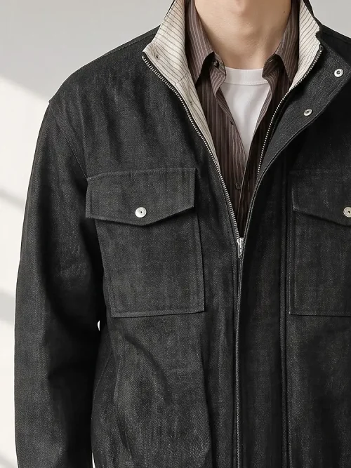 Veste en jean à col montant pour homme, modèle OEM