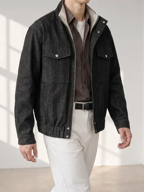 Veste en jean à col montant pour homme, modèle OEM