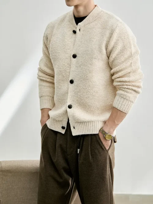 Cardigan en maille bouclée pour homme, en gros