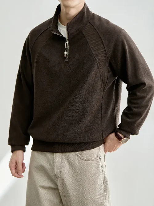Sweat-shirt à col montant et demi-zip pour homme, personnalisé