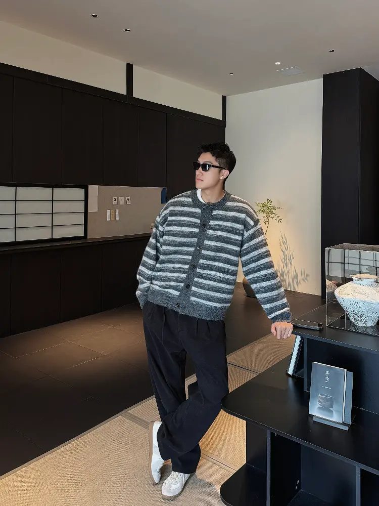 Men's striped cardigan manufacturer