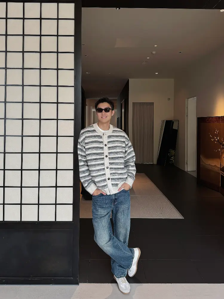Men's striped cardigan manufacturer